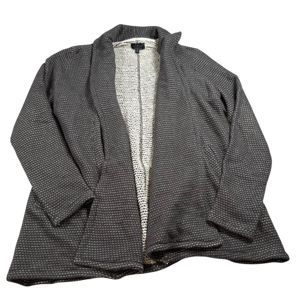 Lucky Brand 3rd Piece Cardigan Womens L Gray Open Knit Cotton Sweater